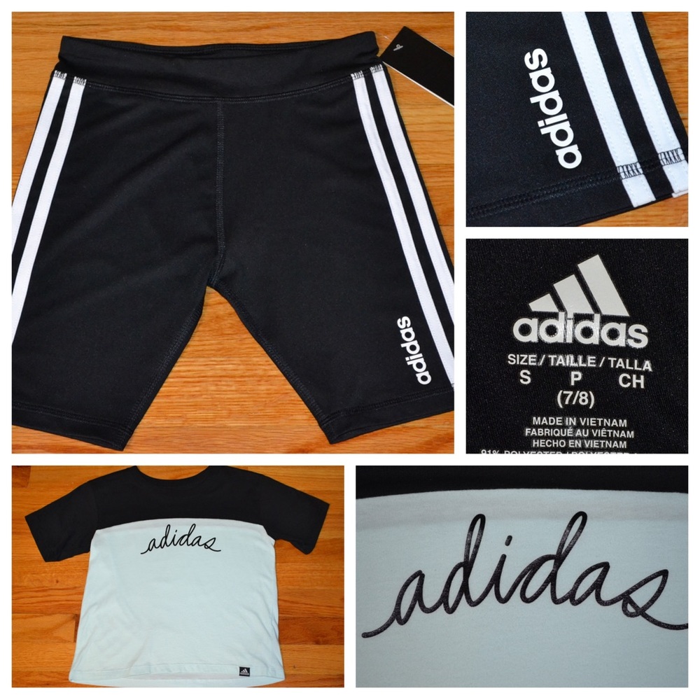 Youth girls Adidas shirt and shorts set, size S 7/8 - NEW